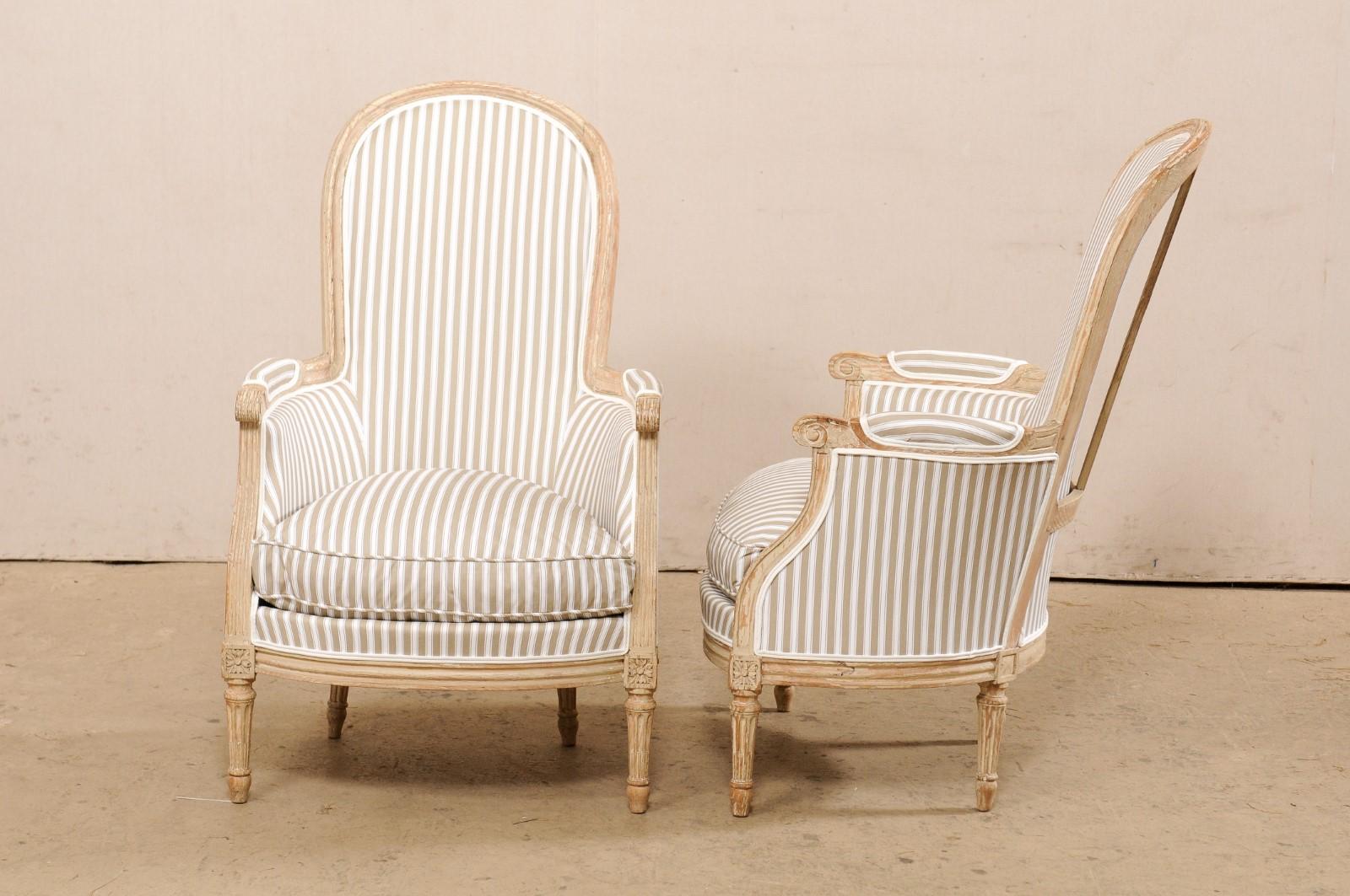 French Pair of Early 19th C. Bergère Chairs w/Tall Arched-Backs & New Upholstery 6
