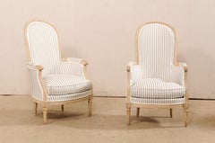 French Pair of Early 19th C. Bergère Chairs w/Tall Arched-Backs & New Upholstery