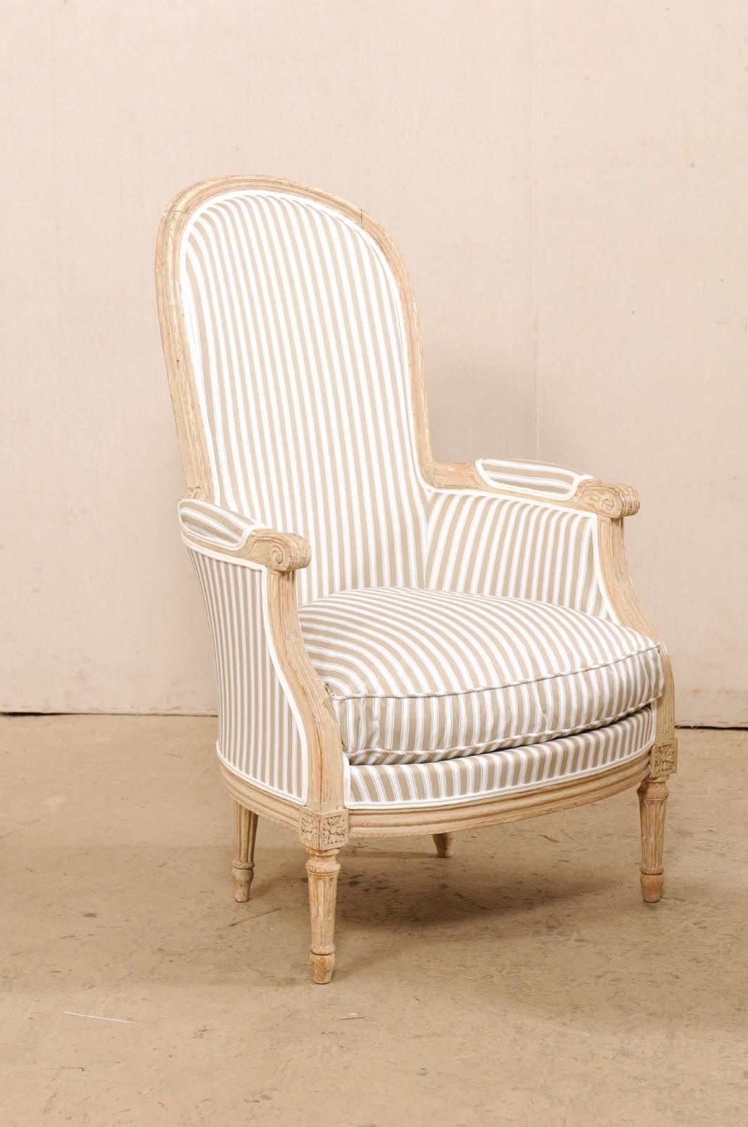 Louis XVI French Pair of Early 19th C. Bergère Chairs w/Tall Arched-Backs & New Upholstery