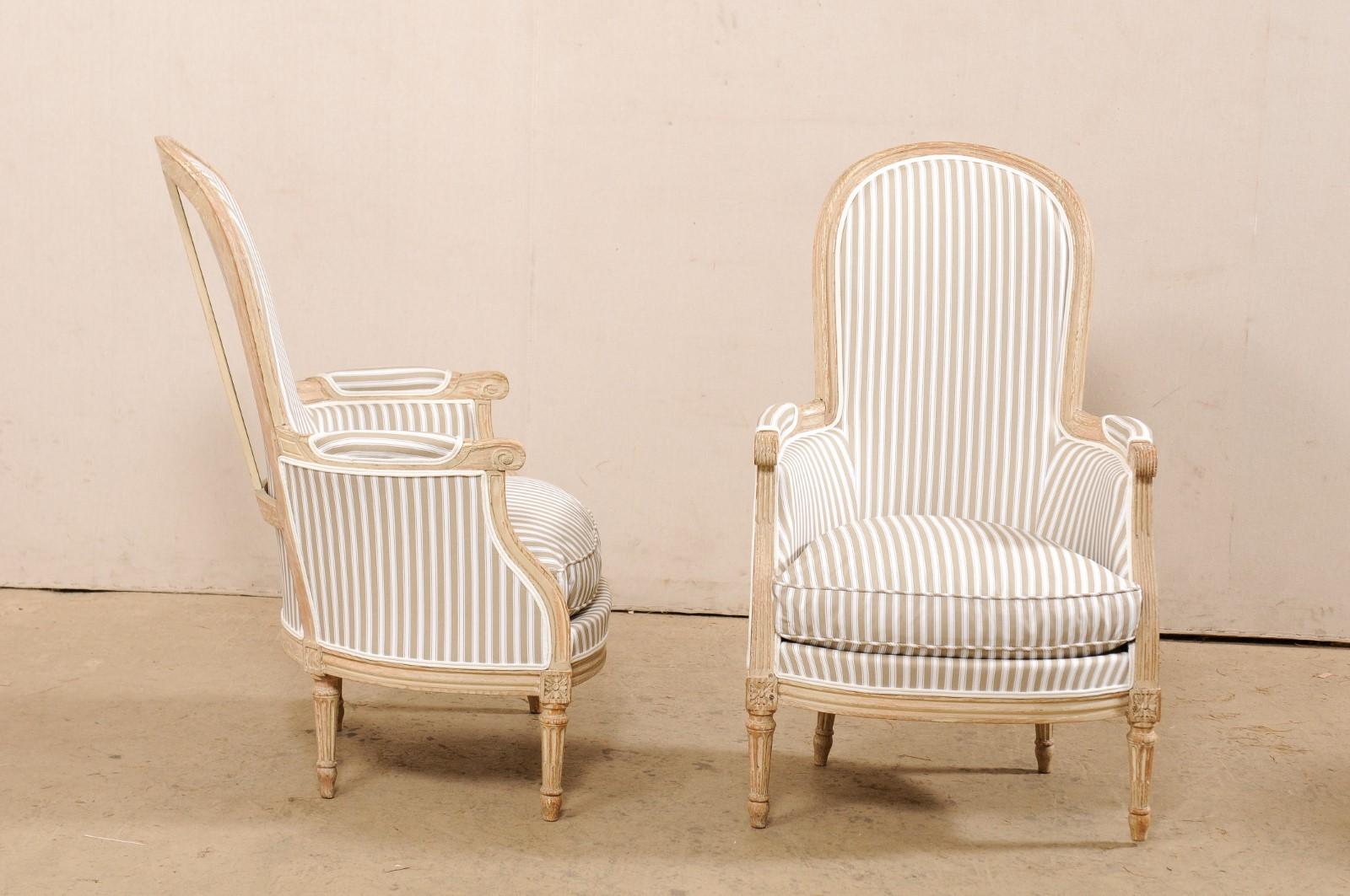 19th Century French Pair of Early 19th C. Bergère Chairs w/Tall Arched-Backs & New Upholstery
