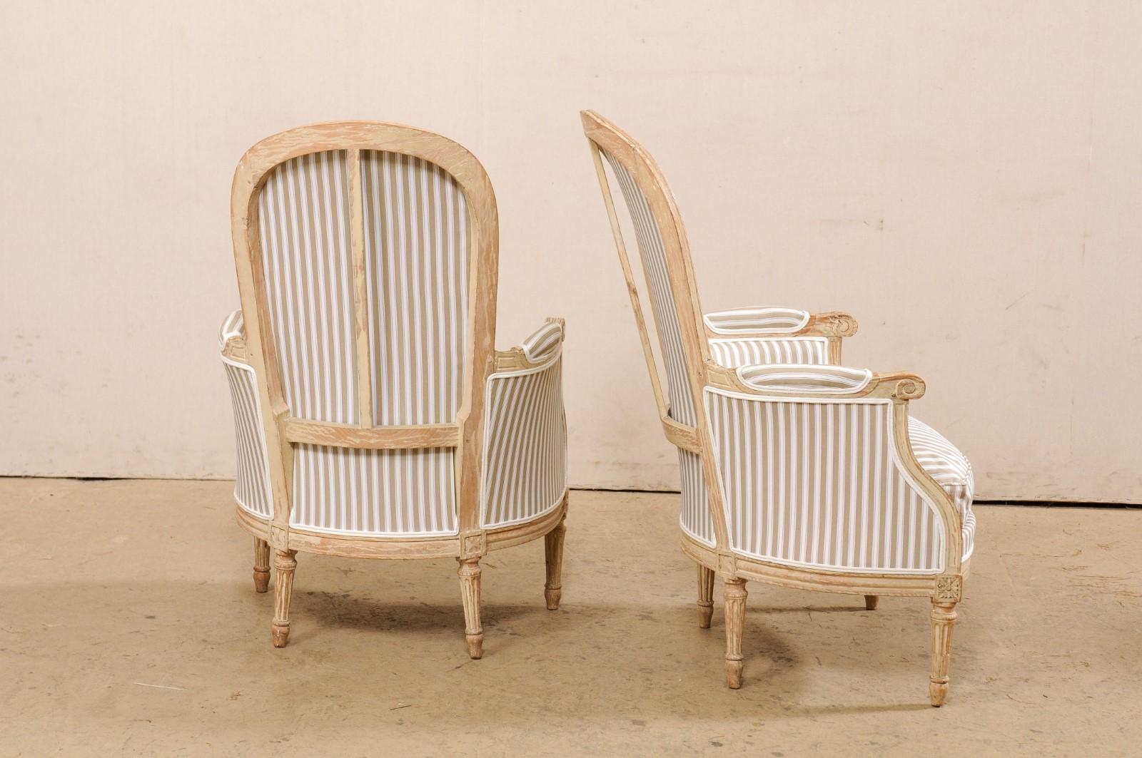 French Pair of Early 19th C. Bergère Chairs w/Tall Arched-Backs & New Upholstery 2