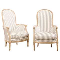 French Pair of Early 19th C. Bergère Chairs w/Tall Arched-Backs & New Upholstery