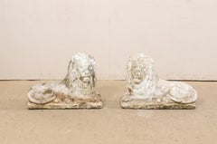 French Pair of Early 20th C. Cast-Stone Lion Statues