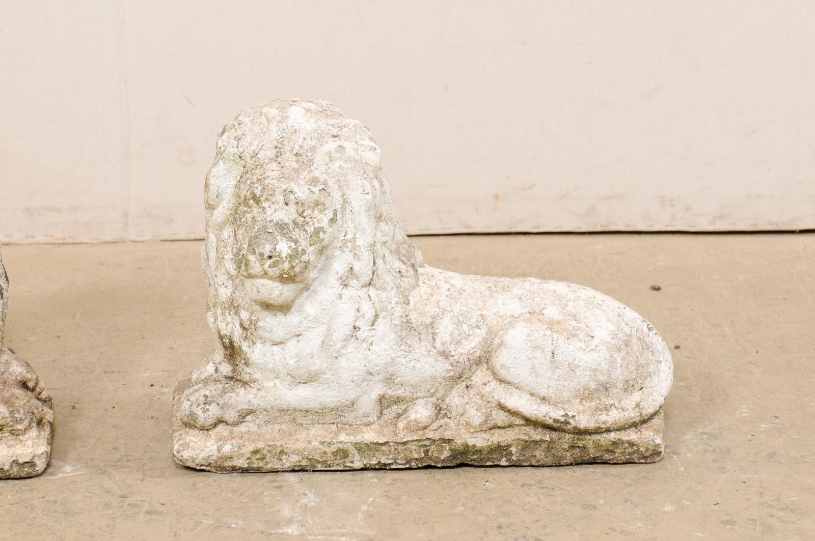 20th Century French Pair of Early 20th C. Cast-Stone Lion Statues For Sale