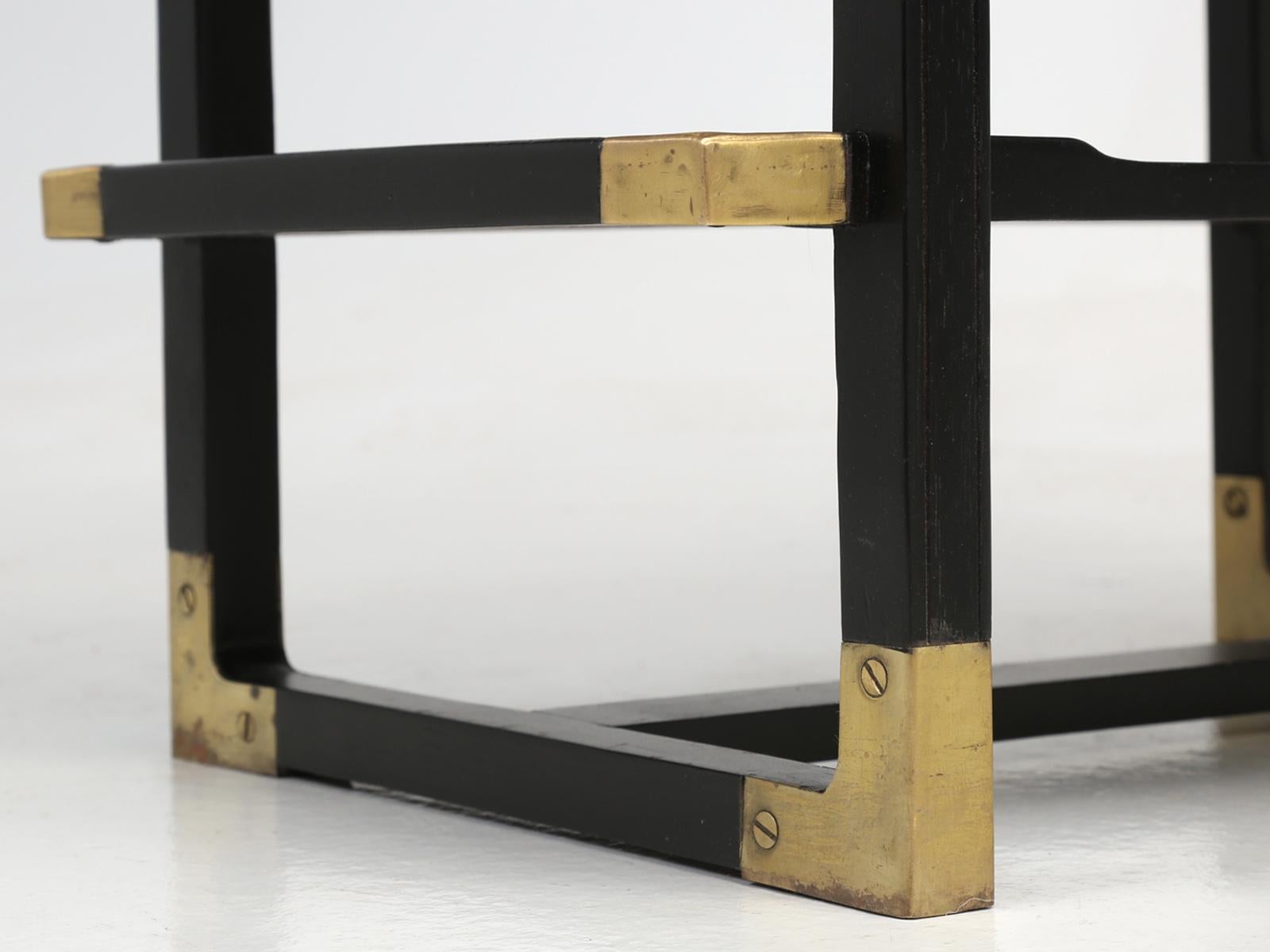 French Pair of Ebonized Mahogany and Brass, End or Side Tables or Nightstands 9