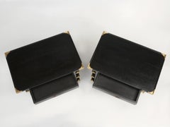 French Pair of Ebonized Mahogany and Brass, End or Side Tables or Nightstands