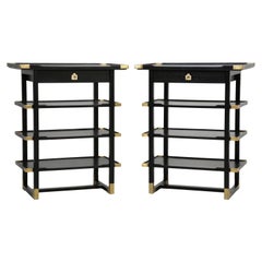 French Pair of Ebonized Mahogany and Brass, End or Side Tables or Nightstands