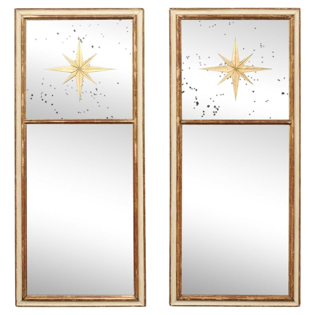 French Pair of Églomisé Sunburst Pier Mirrors, Early 20th Century