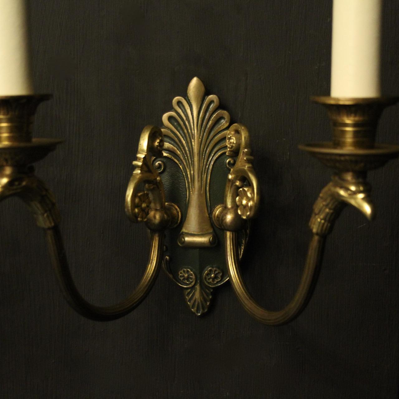 Gilt French Pair of Empire Gilded Bronze Antique Wall Lights