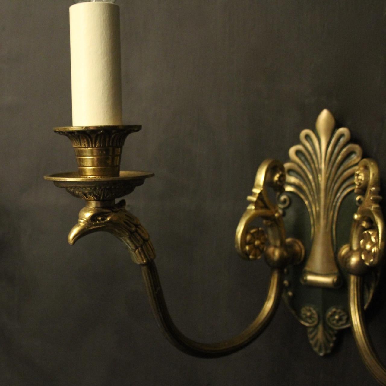 French Pair of Empire Gilded Bronze Antique Wall Lights In Good Condition In Chester, GB