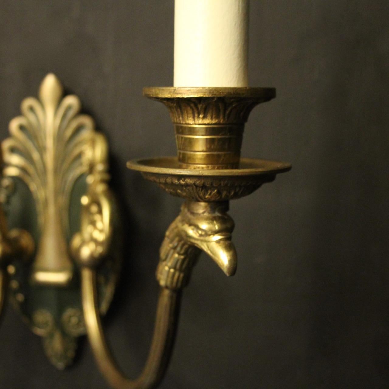 French Pair of Empire Gilded Bronze Antique Wall Lights 3