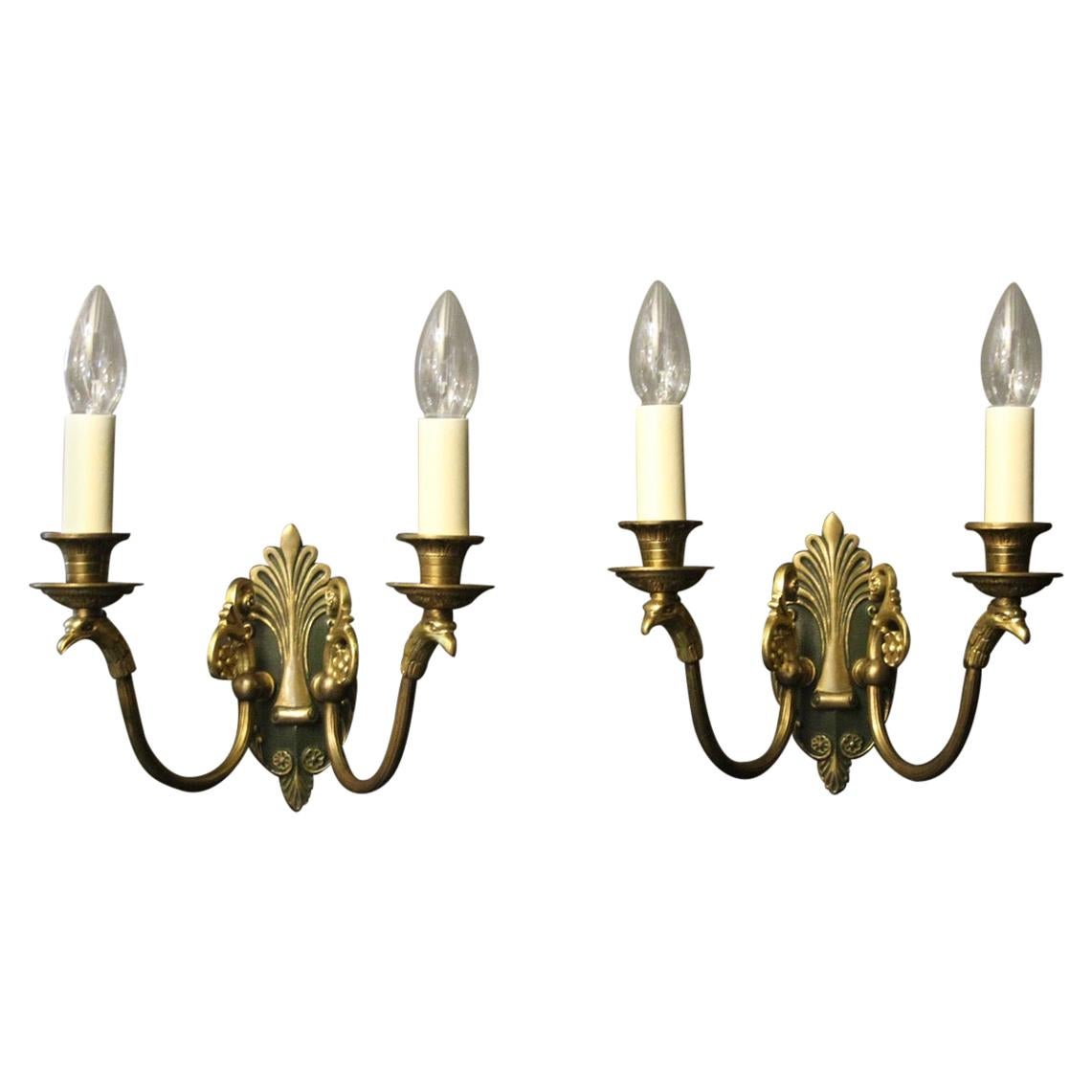 French Pair of Empire Gilded Bronze Antique Wall Lights
