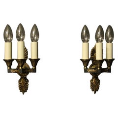French Pair of Empire Gilded Wall Lights