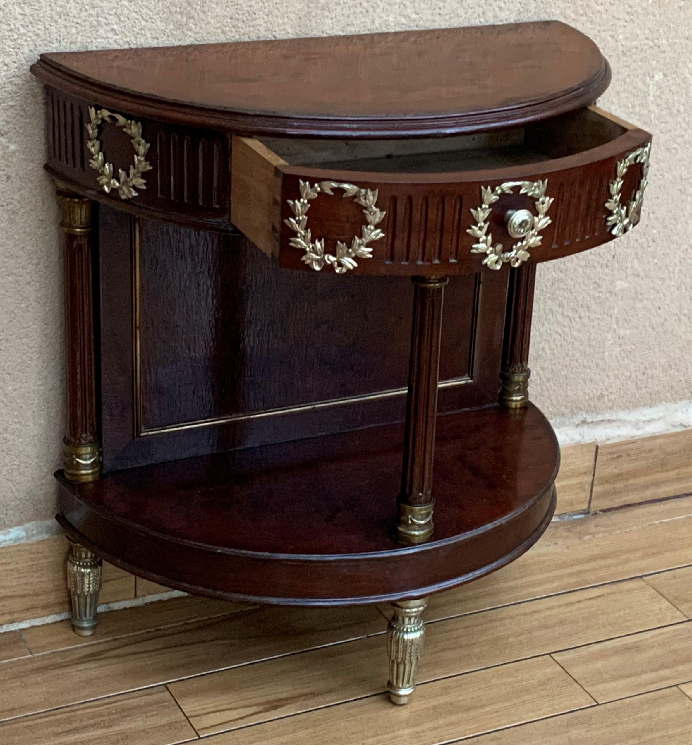 French Pair of Empire Style Demilune Nightstands with One Drawer & Bronze Mounts For Sale 1