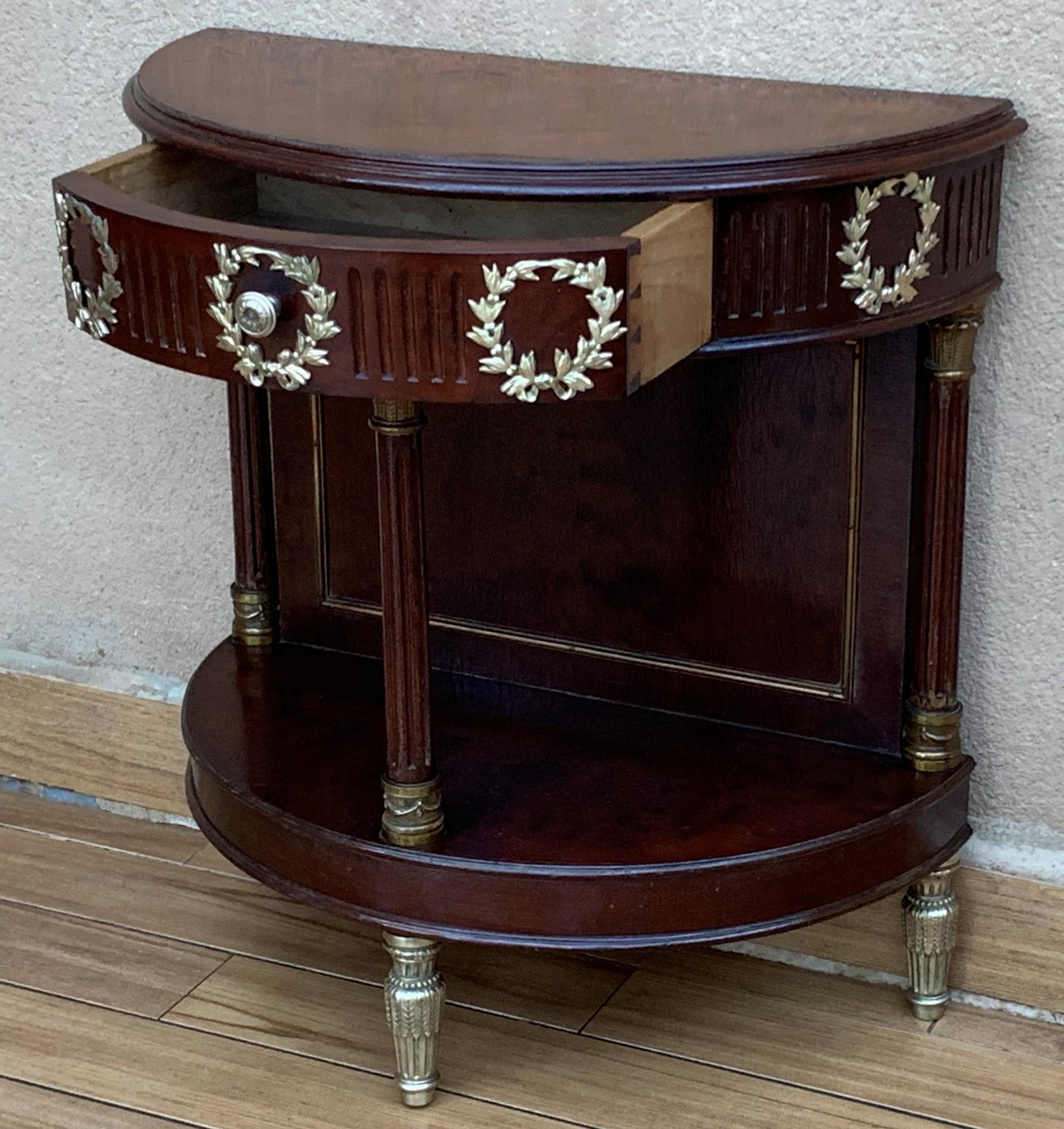 French Pair of Empire Style Demilune Nightstands with One Drawer & Bronze Mounts For Sale 2