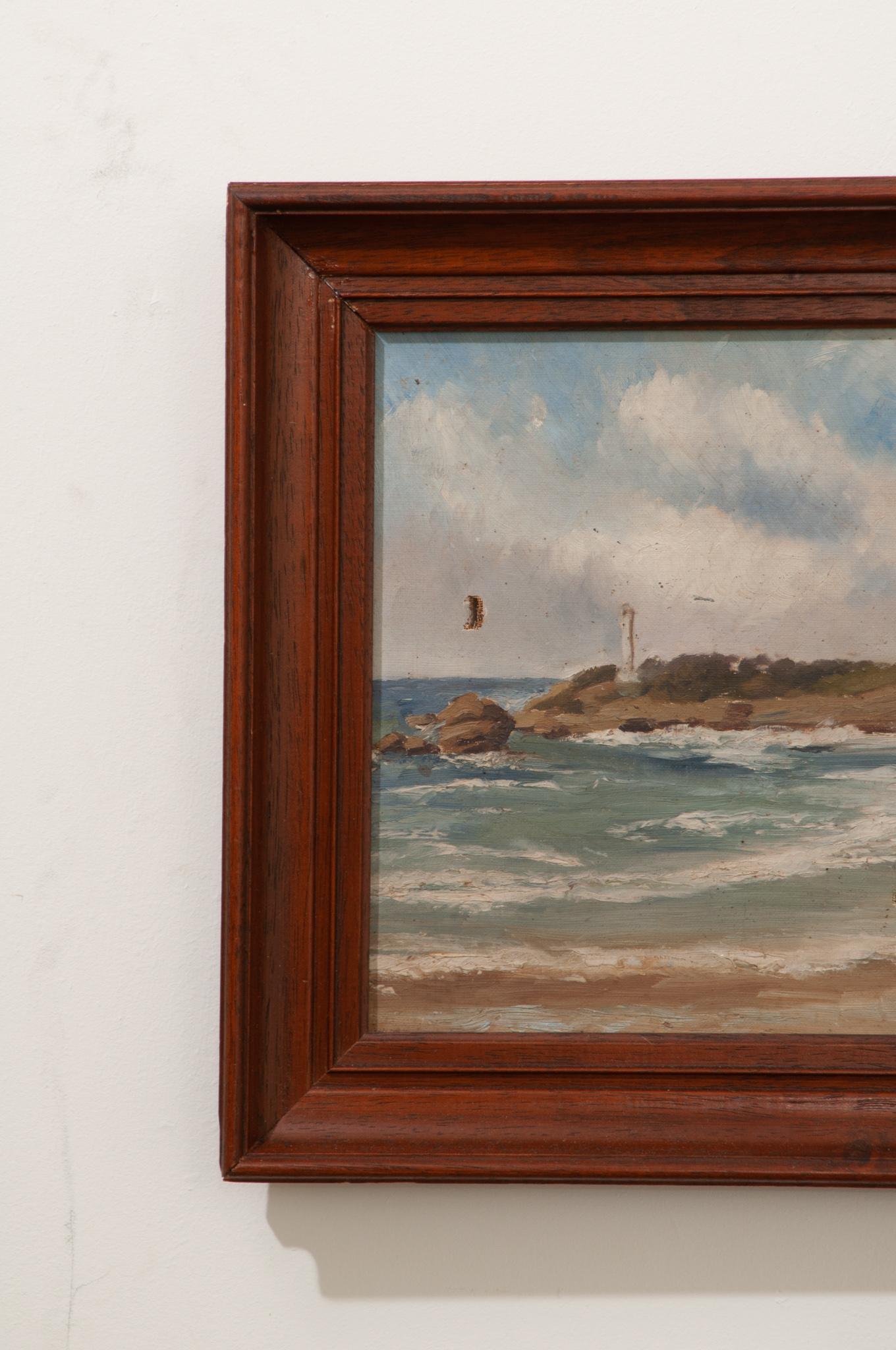 Hand-Painted French Pair of Framed Seascape Paintings For Sale