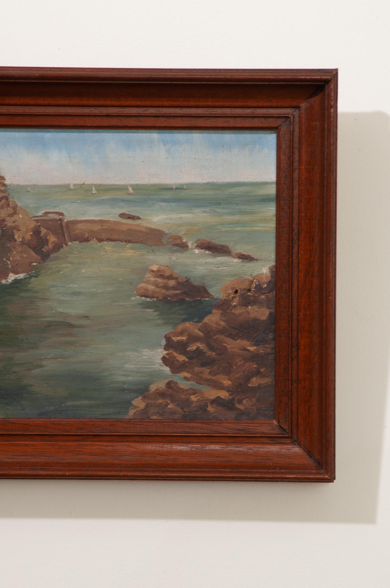 French Pair of Framed Seascape Paintings For Sale 1