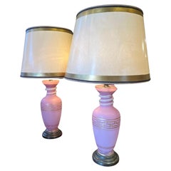 Antique French Pair of French Opaline Lamps