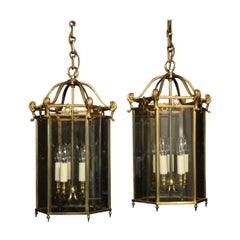 French Pair of Gilded Antique Hall Lanterns