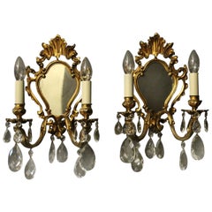 French Pair of Gilded Bronze and Crystal Antique Girandoles