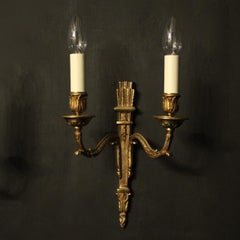 French Pair of Gilded Bronze Antique Wall Lights