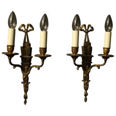 French Pair of Gilded Bronze Antique Wall Lights