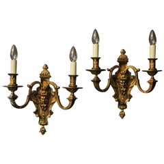 French Pair of Gilded Bronze Bacchus Twin Arm Antique Wall Lights