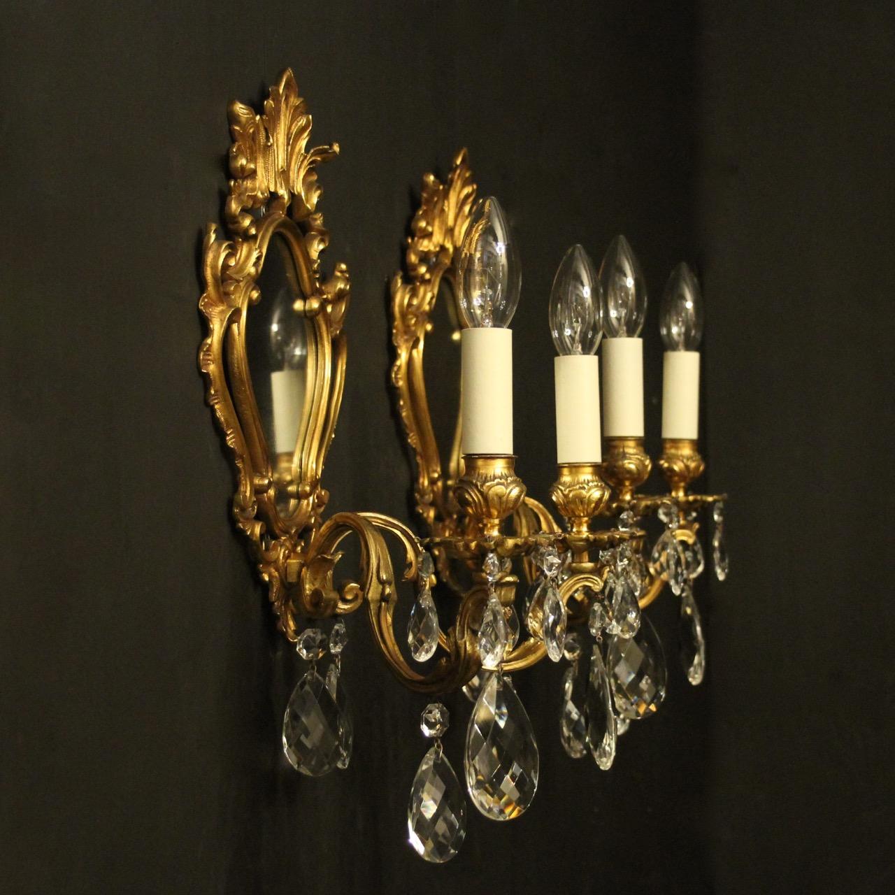 French Pair of Gilded Bronze and Crystal Antique Girandoles 4