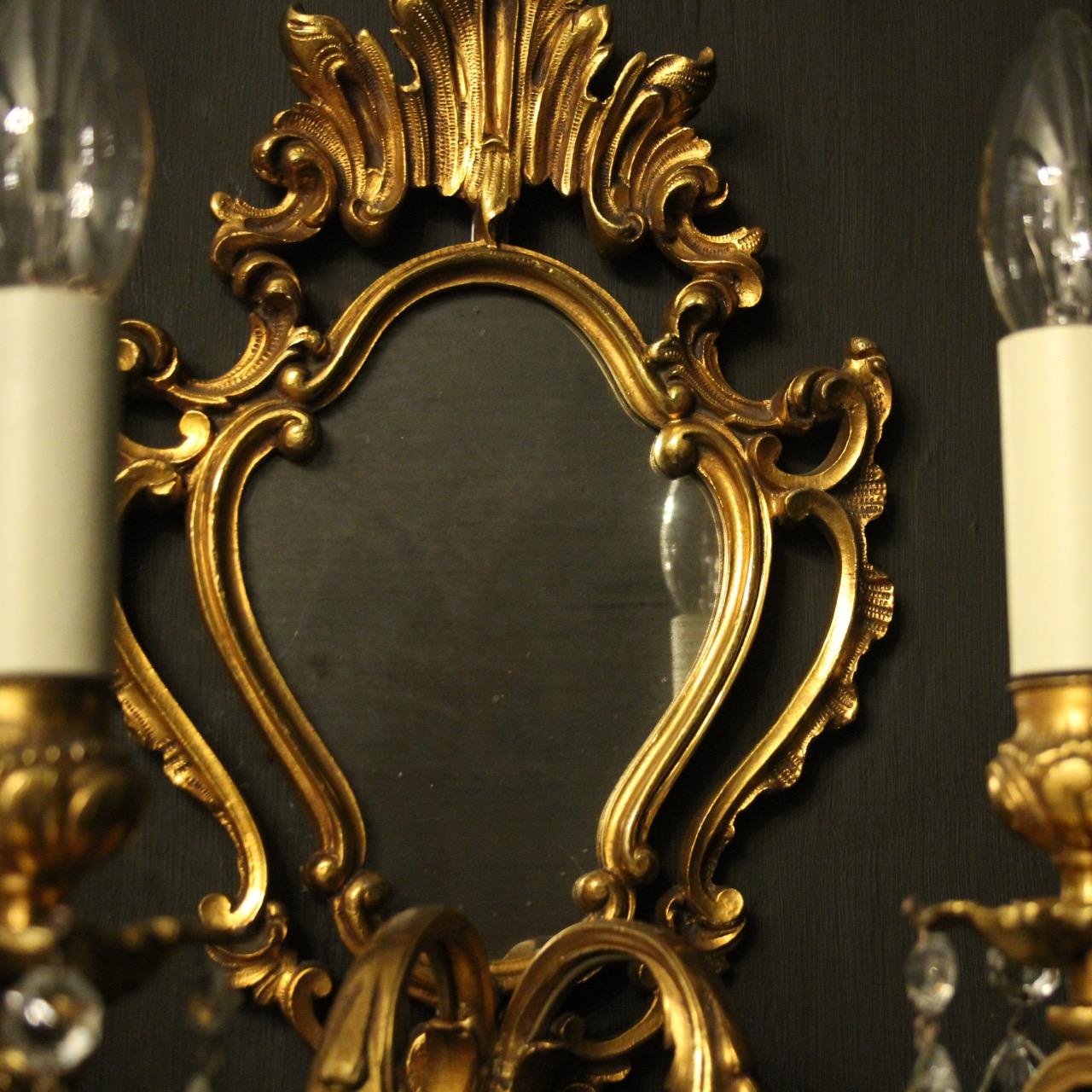 20th Century French Pair of Gilded Bronze and Crystal Antique Girandoles