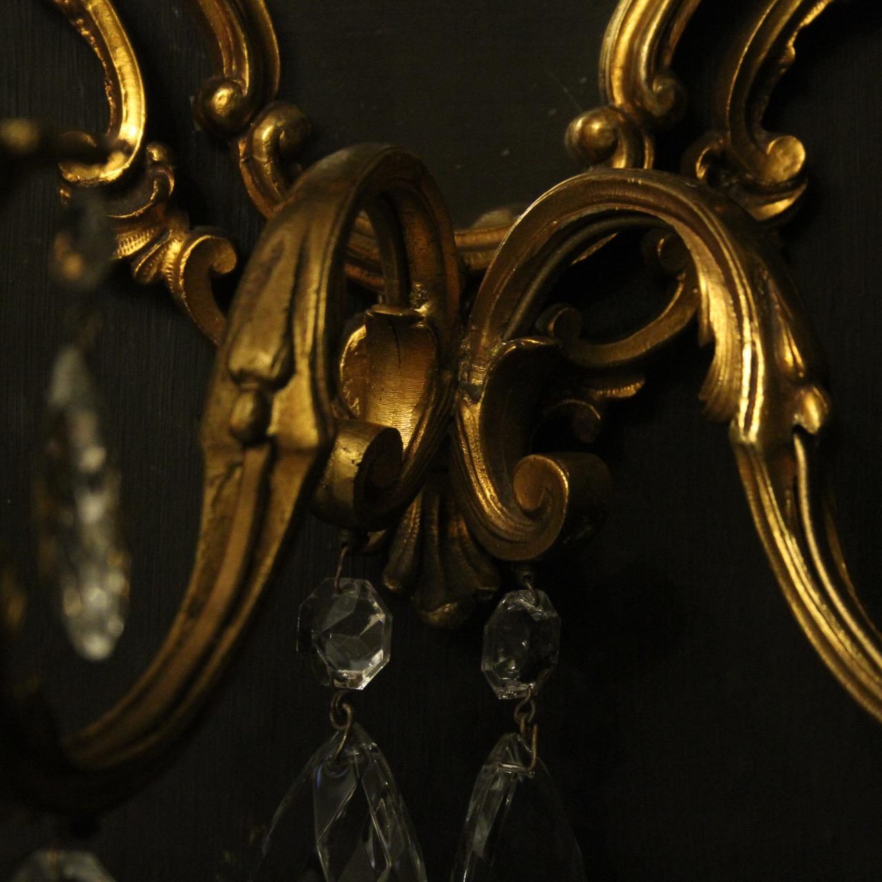French Pair of Gilded Bronze and Crystal Antique Girandoles 2