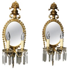 French Pair of Gilded Bronze and Crystal Antique Girandoles