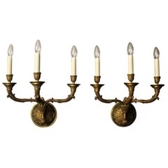 French Pair of Gilded Bronze Empire Antique Wall Lights
