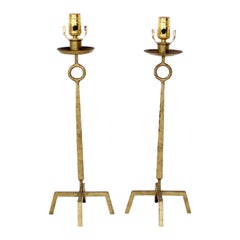 Maison Ramsay Pair of French Gilded Iron Table Lamps circa 1940 