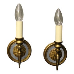 French Pair of Gilded Mirrored Antique Wall Lights