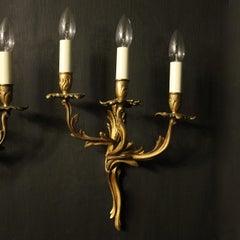 French Pair Of Gilded Triple Arm Antique Wall Lights