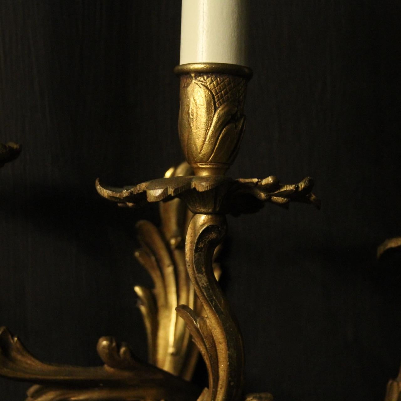 French Pair Of Gilded Triple Arm Antique Wall Lights In Good Condition For Sale In Chester, GB