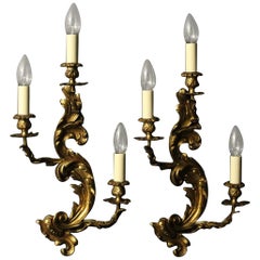 French Pair of Gilded Triple Arm Antique Wall Lights