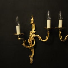 French Pair of Gilded Twin Arm Antique Wall Lights