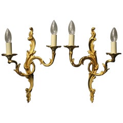 French Pair of Gilded Twin Arm Antique Wall Lights