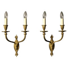 French Pair of Gilded Twin Arm Antique Wall Lights
