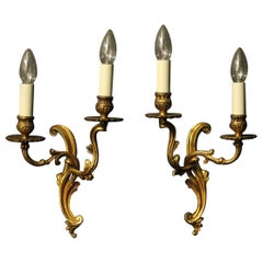 French Pair of Gilded Twin Arm Wall Lights