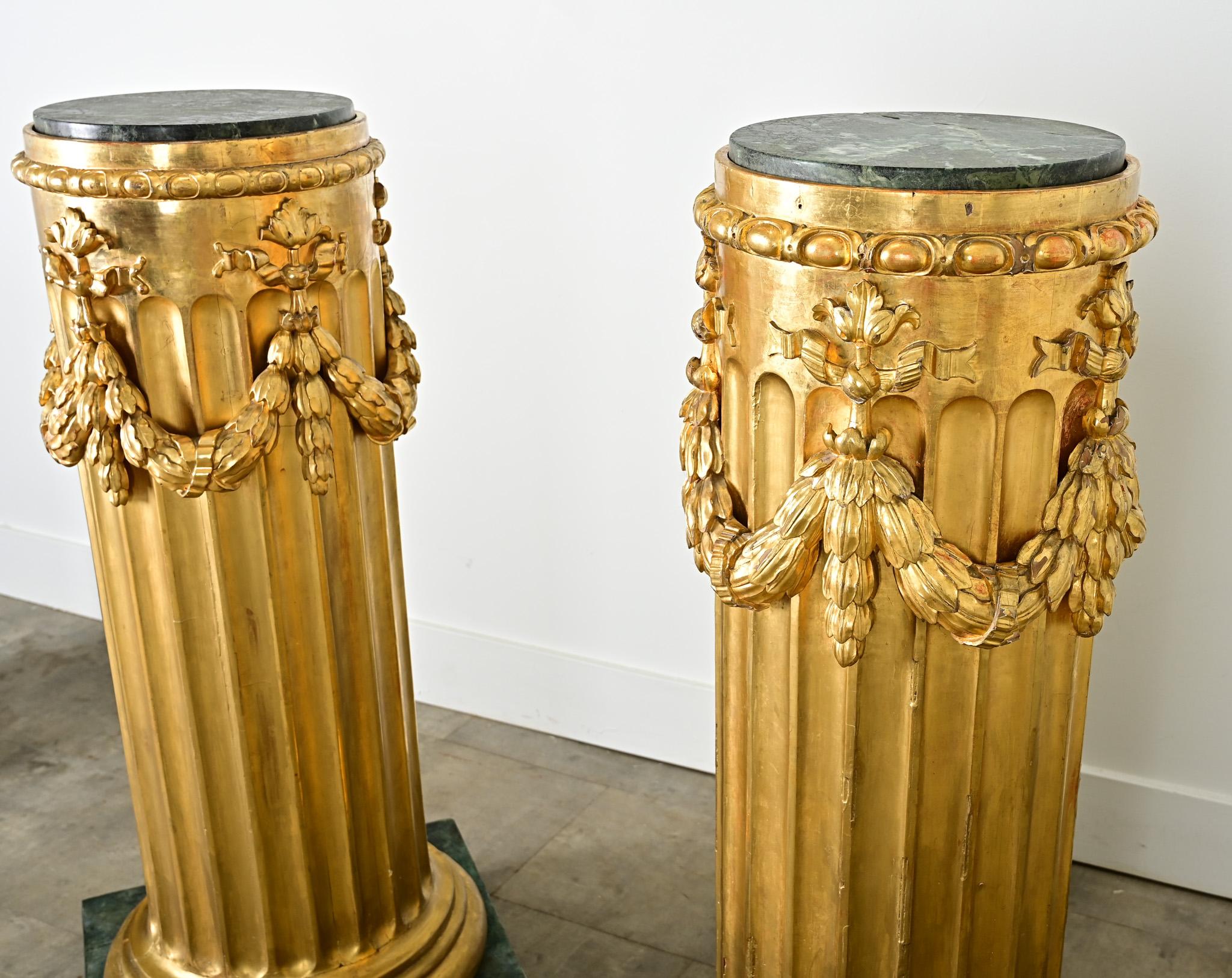 French Pair of Giltwood & Marble Top Columns For Sale 6