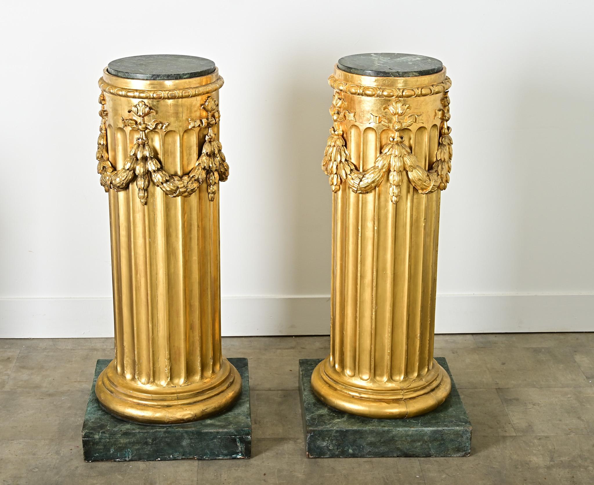 French Pair of Giltwood & Marble Top Columns For Sale 8
