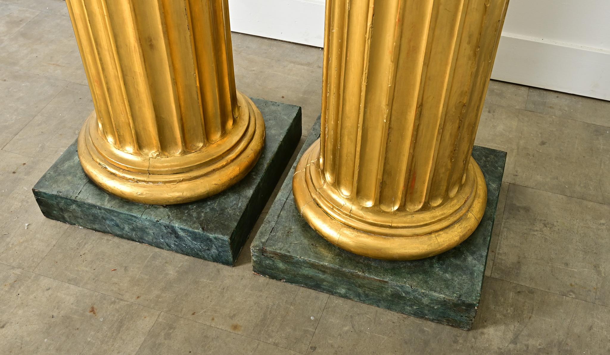 19th Century French Pair of Giltwood & Marble Top Columns For Sale