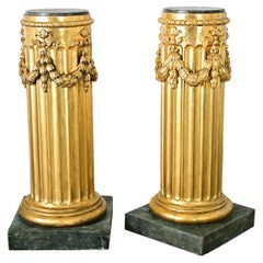 French Pair of Giltwood & Marble Top Columns