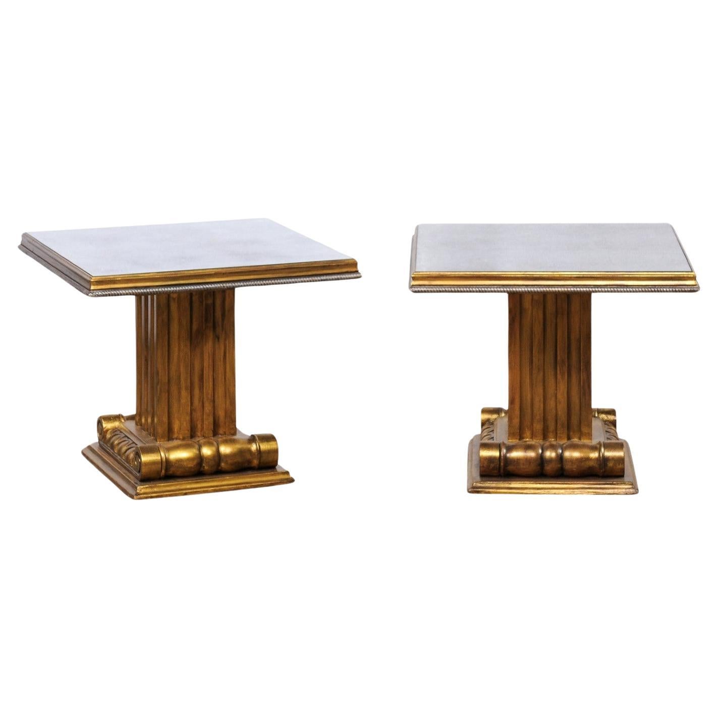Französisch Paar Gold & Antiquitäten Spiegel Top Pedestal Beistelltische im Angebot