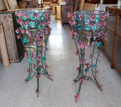French  Pair of Hand-Painted Iron and Metal Supports for Planters