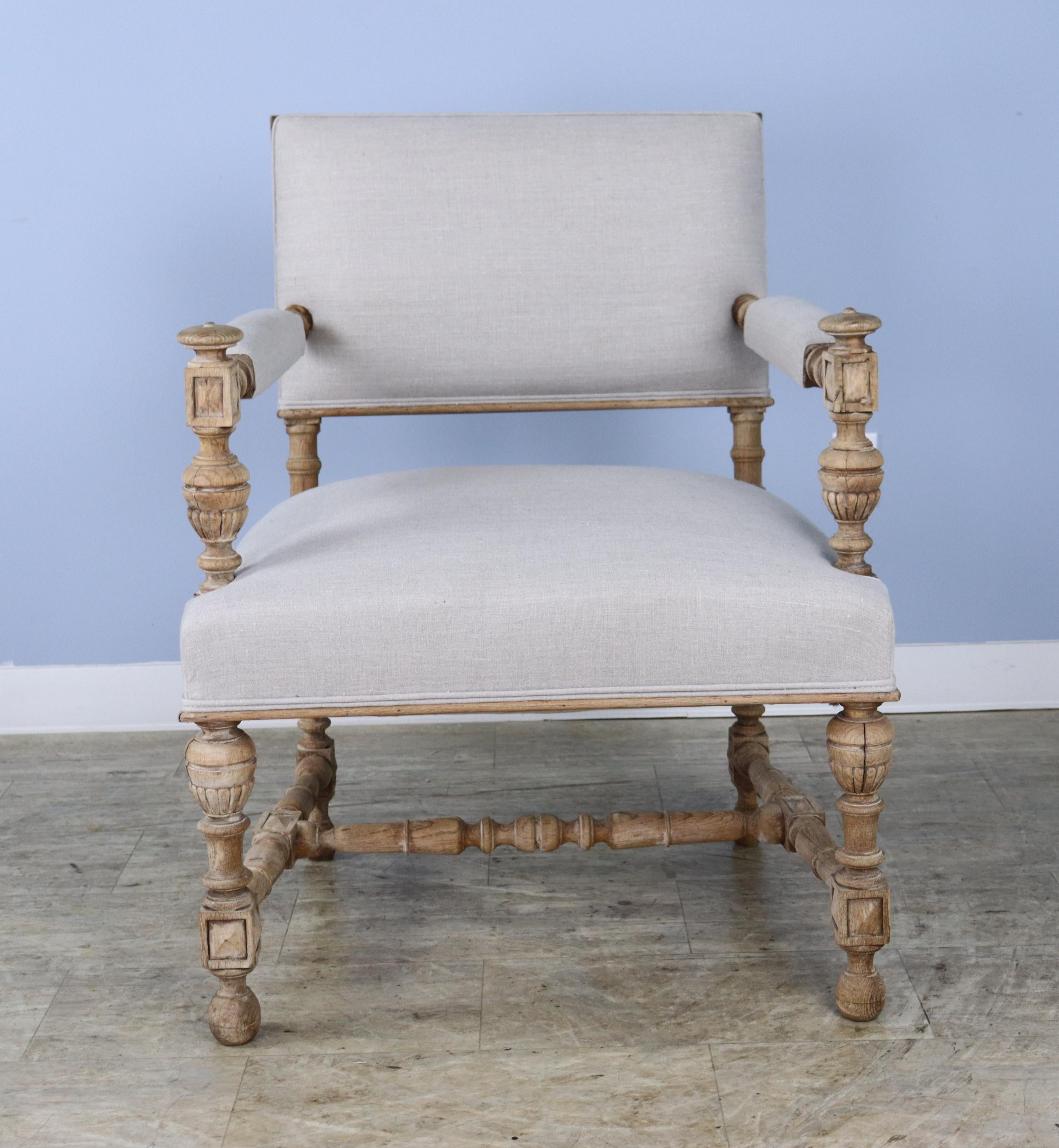 French Pair of His and Hers Bleached Oak Armchairs For Sale 3