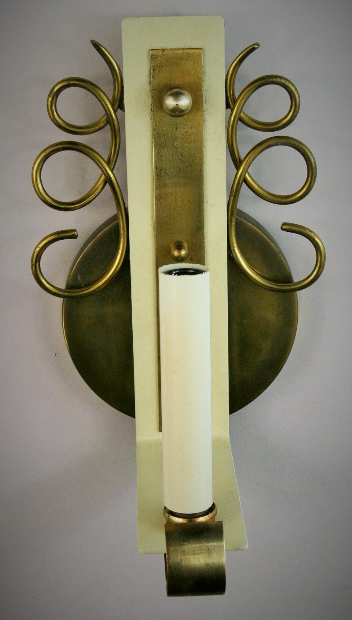French Pair of Jules Leleu Brass Sconces In Good Condition In Douglas Manor, NY