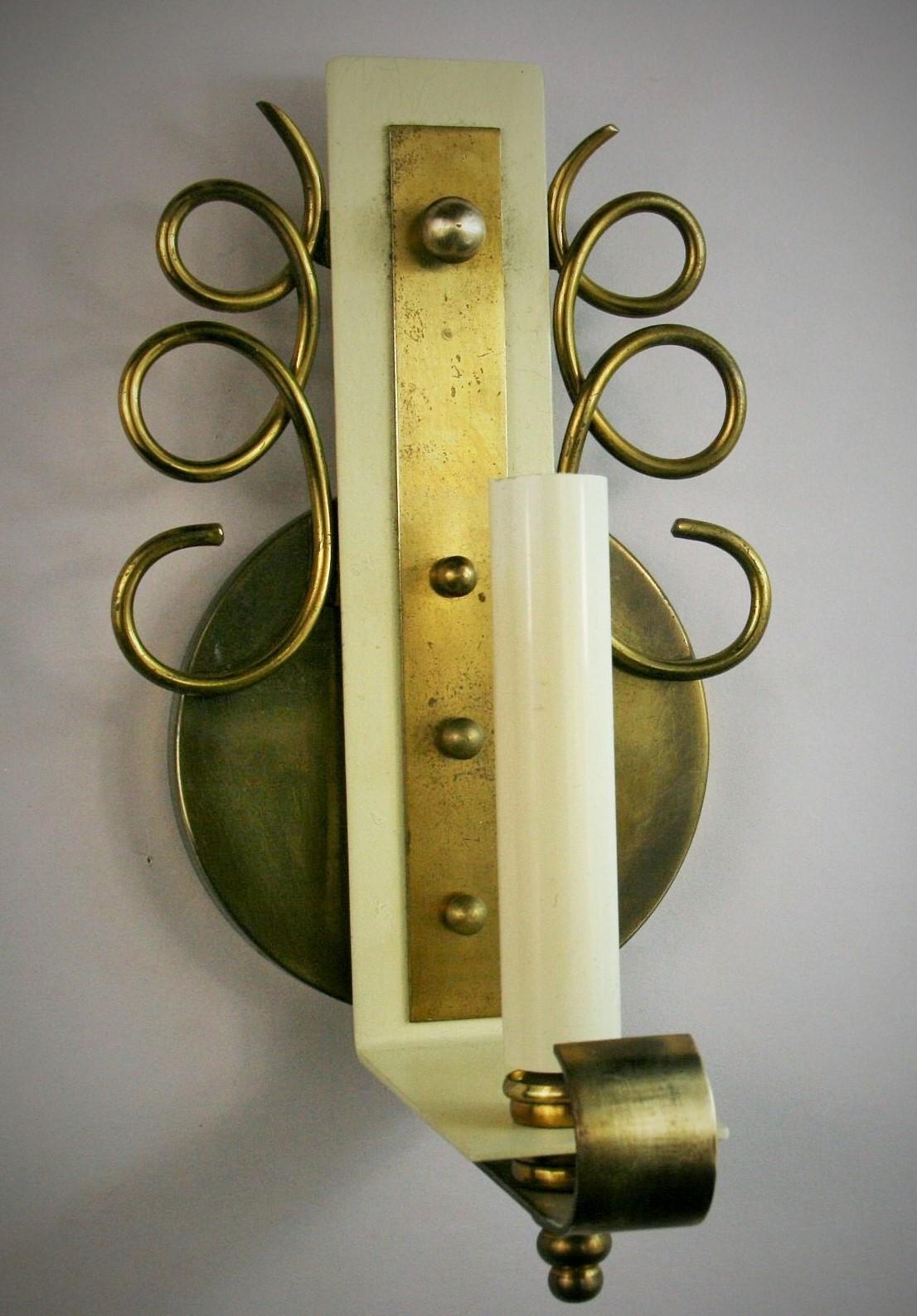 Mid-20th Century French Pair of Jules Leleu Brass Sconces